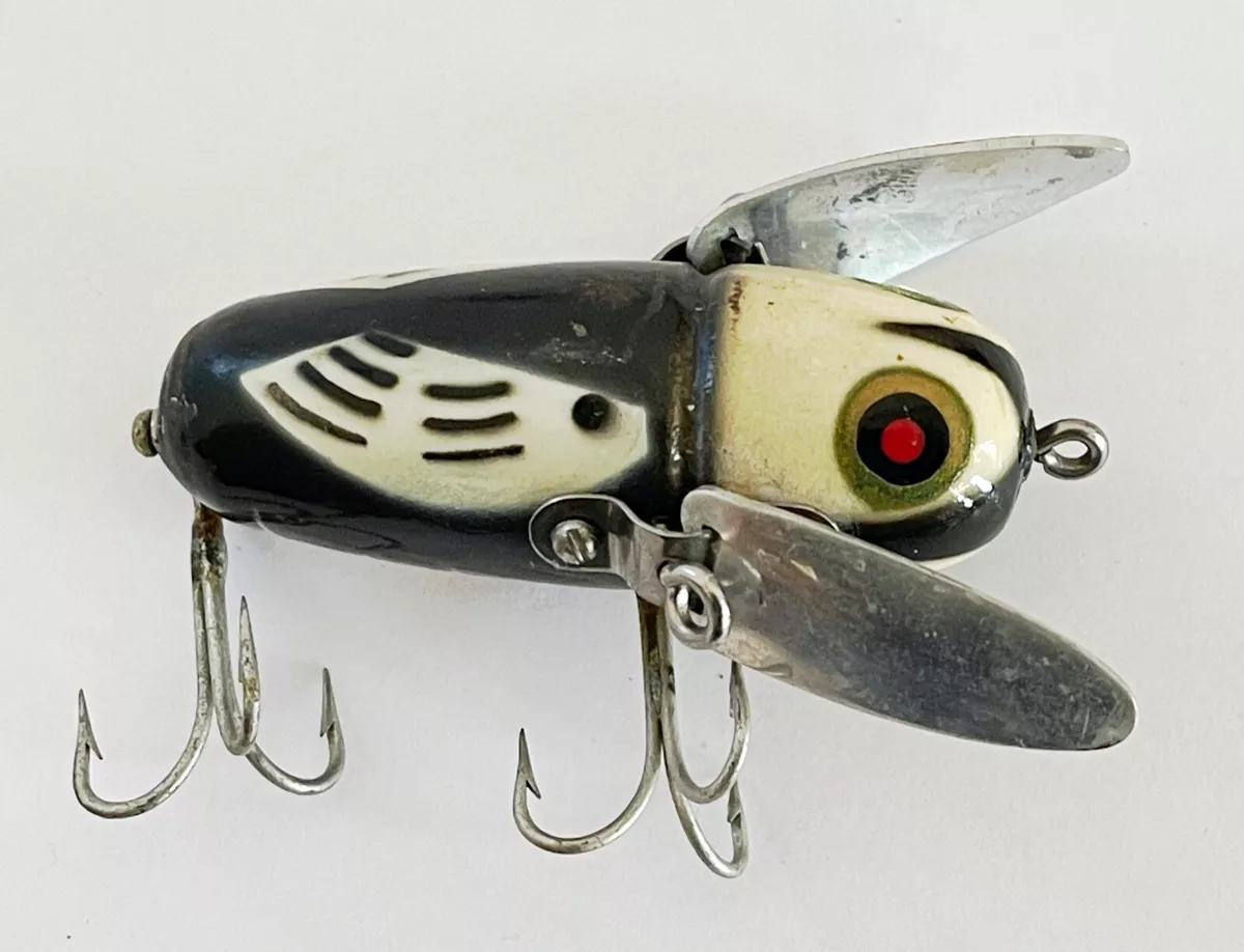 Vintage Heddon Crazy Crawler Red Eyes Black White Head 2100 BWH USA Fishing  Lure