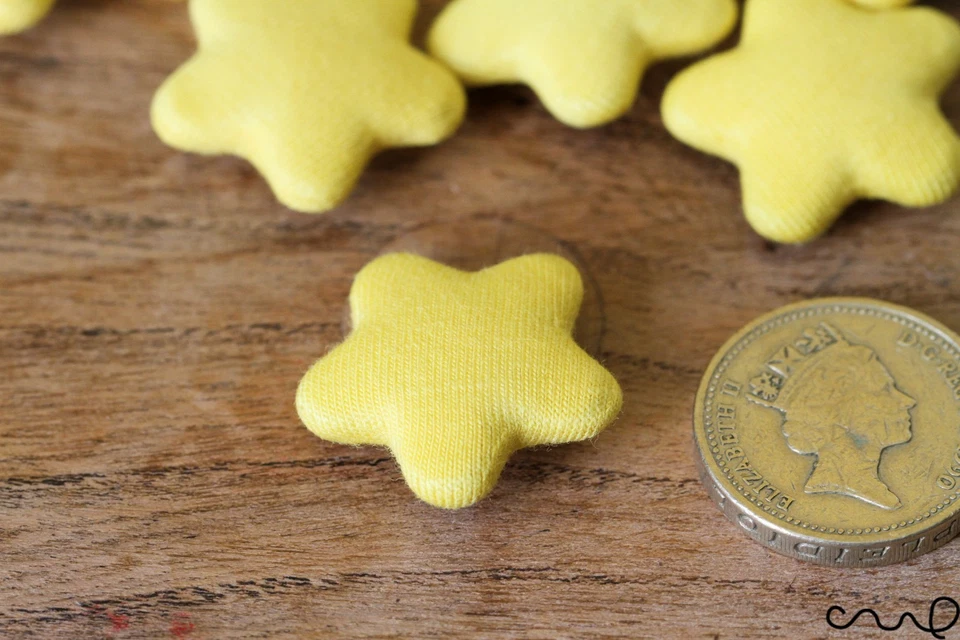 10 x Handmade Star Buttons Yellow Fabric Covered Card Making Craft 36L 23mm VAT - Image 3 of 4