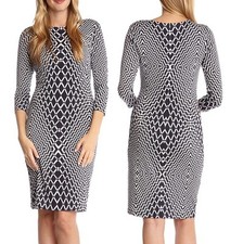 Karen Kane 4L38547 Navy Optic Stretch Knit Sheath Dress - MSRP $128