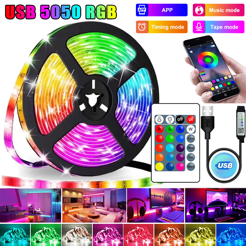 Bluetooth RGB 5050 LED Strip Lights USB 5V Flexible Lighting Ribbon-image