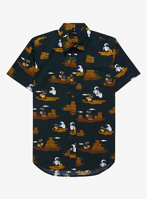 Disney Pixar WALL-E Scenic Earth Day Woven Button-Up Short Sleeve Shirt - LARGE