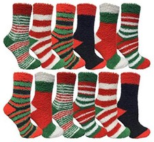 12 PK Yacht  Smith Christmas Socks, Colorful Patterns and Stripes, Holiday Sock