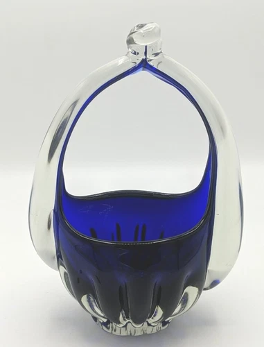 Vintage Murano Sommerso Large Cobalt Blue Cased Glass Basket heavy 900g UK exp ⭐