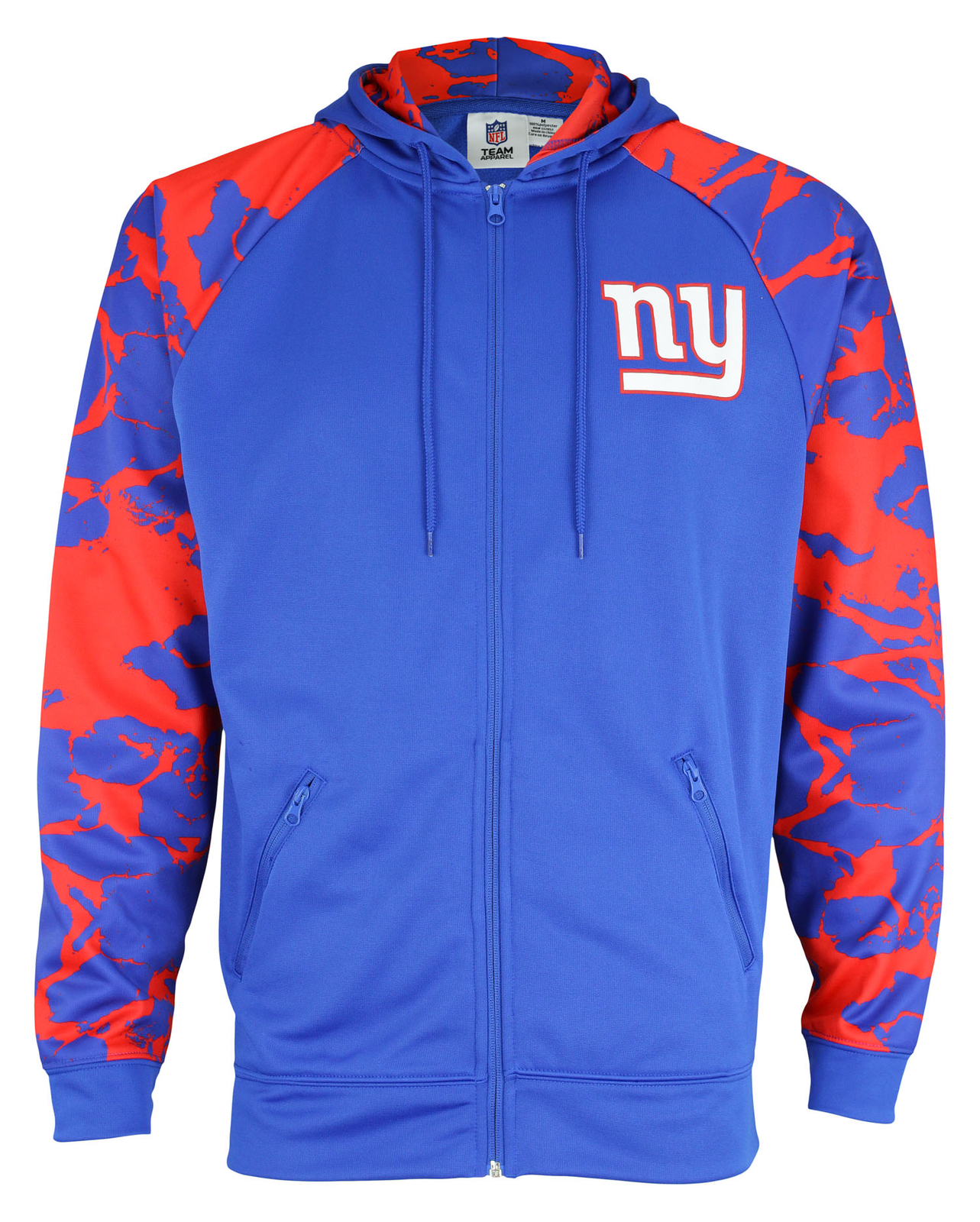 Толстовка Zubaz NFL Mens New York Giants Performance с капюшоном на молнии и лавовыми рукавами