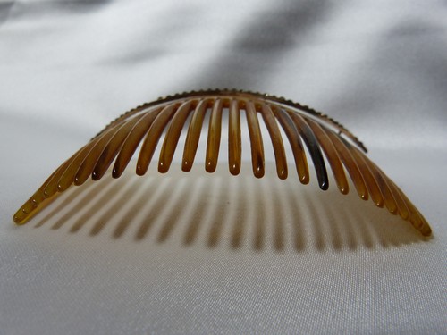 Kamm Tiara Diadem Antik Gebogen Aus Horn Mit Strasslinie Dekor - Picture 7 of 22