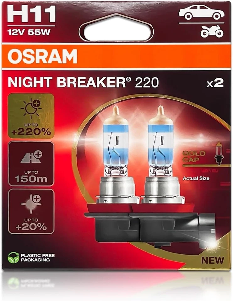 Osram Night Breaker 220 H11 55W Two Bulbs Head Light Low Beam Replace Upgrade - Image 2 of 4