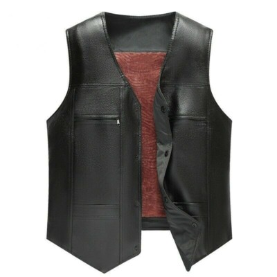 Mens Faux Leather Vest Waistcoat Tops Warm Motorcycle Biker