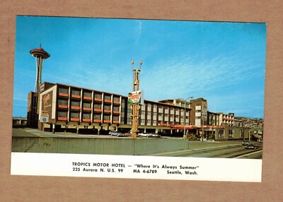 Tropics Motor Hotel, Seattle Washington Vintage Postcard