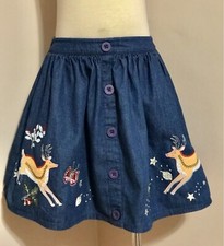 NWT Mini Boden Girls Sz 9-10 Denim Whimsical Twirly Skirt Elastic waist