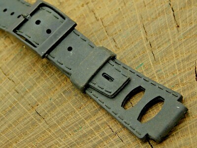 Vintage New Old Stock Unused Black Rubber Watch Band w Black Buckle Mens 16mm