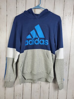 Adidas Sweatshirt Hoodie Outdoor Casual Essentials Boys Sz XL Navy Blue  Grey