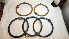 Lot of 5 Round Flexi Hoop Woodgrain  Blue Embroidery Hoop Framing Hanging