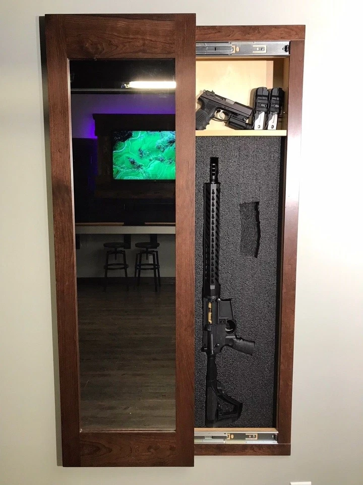  Espejo de almacenamiento oculto en la pared pistola caja fuerte gabinete de ocultación rifle pistola - GRIS  Foto 3 de 4