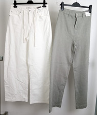 M&S Women's Jeans Size 10 Long Length Green White Wide Leg Cord Drawstring NEW
