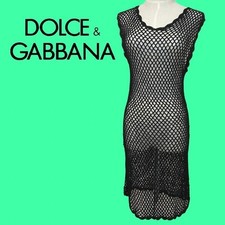 Dolce & Gabbana Dress Fishnet Mesh Women Size M Rayon Black Italy 100% Viscose