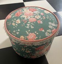 Vintage Floral Hat Box Round Fabric Covered Lace Trim Storage Box