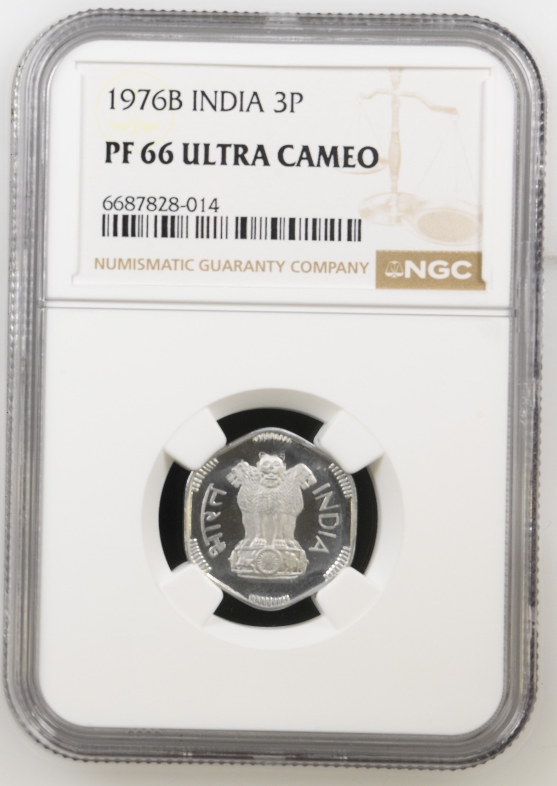 India 3 Paise 1976B NGC PF 66 Ultra Cameo