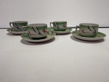 VTG Hand Painted Dragon Ware Tea Cups  Saucers Occupied Japan Stand Green 8 Pc