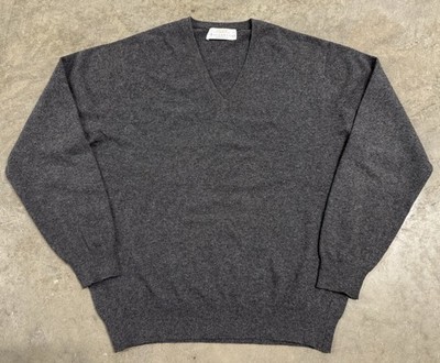 BERK Burlington Ballantyne 100% Cashmere V-Neck Sweater Mens XL Gray Scotland