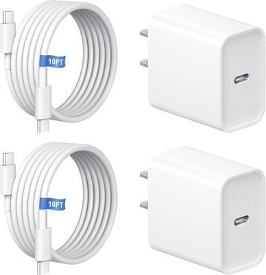 20W USB-C Fast Charger Block for iPhone 17/17 Pro Max 10FT Cable