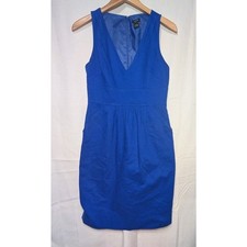 J Crew Womens Textured V Neck Sheath Dress Sz 4 Royal Blue Pockets Lined