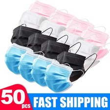 50 Pack Disposable Face Masks Breathable Protection Mouth Cover Blue UK