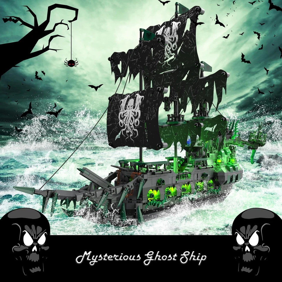 Pirate Ship Building Toys with Lights, Ghost Ship Flying Dutchman Model Ship ... - Image 3 of 4