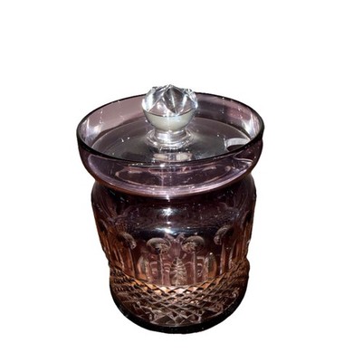 Vintage Bohemian Glass Grape/Purple Cut to Clear Covered  Sugar Jar with Lid