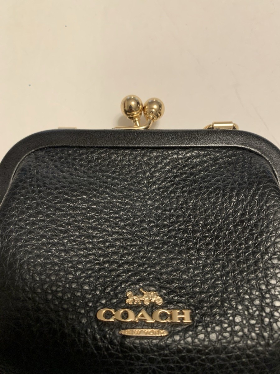 AUTHENTIC Coach Nora Kisslock CH519 Black Pebble Leather Gold