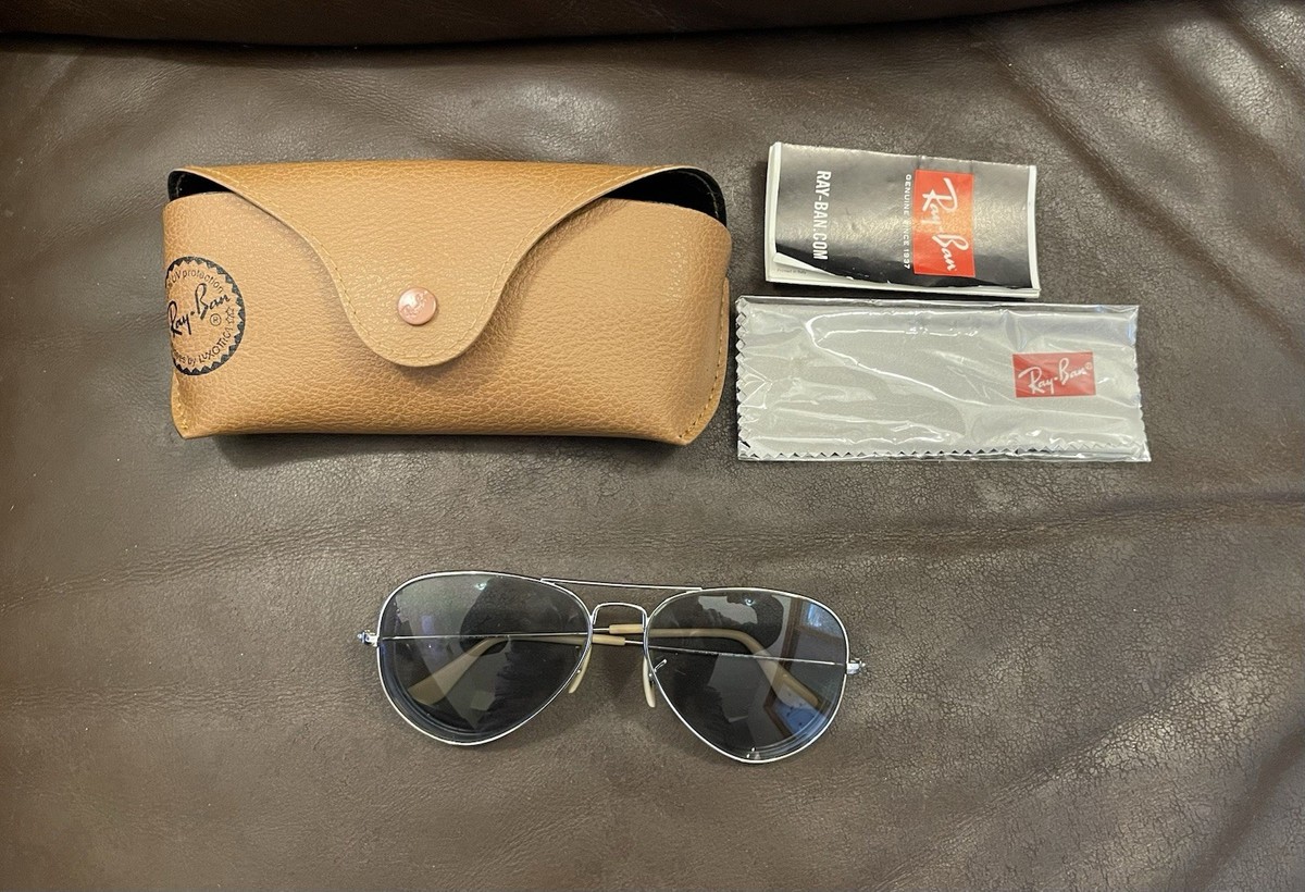 Vintage Ray-Ban Silver Aviator Prescription Sunglasses With Leather Case