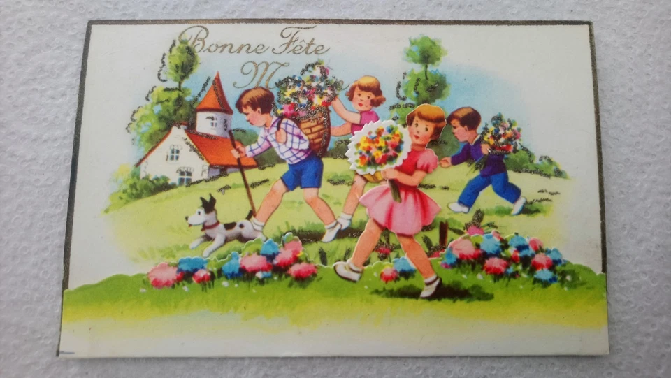 CPA FANTAISIE / BONNE FETE / PAYSAGE / ENFANTS EN  DECOUPIS RELIEF - Photo 1/1