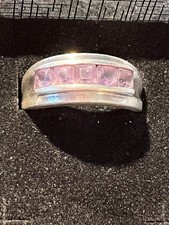 Vintage STERLING SILVER 5-Stone Modern AMETHYST Gemstone Ring - size 9 - Purple