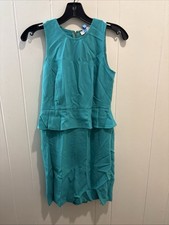 LOFT  Dress 0P Petite Green Peplum Sleeveless Zip