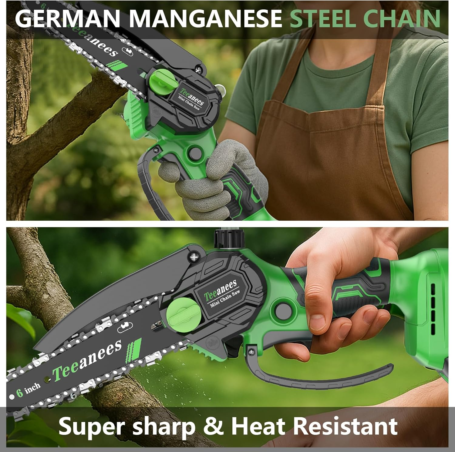 6‑Inch Mini Cordless Chainsaw – 21V Handheld Electric Saw w/ 3 Chains ...