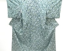 7645855: JAPANESE KIMONO / ANTIQUE ENSEMBLE KIMONO / SILK / TSUMUGI / WOVEN BRAN