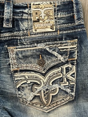 Rock Revival Men s Jean ''Mattie'' Leather Inserts Straight 36 X 31
