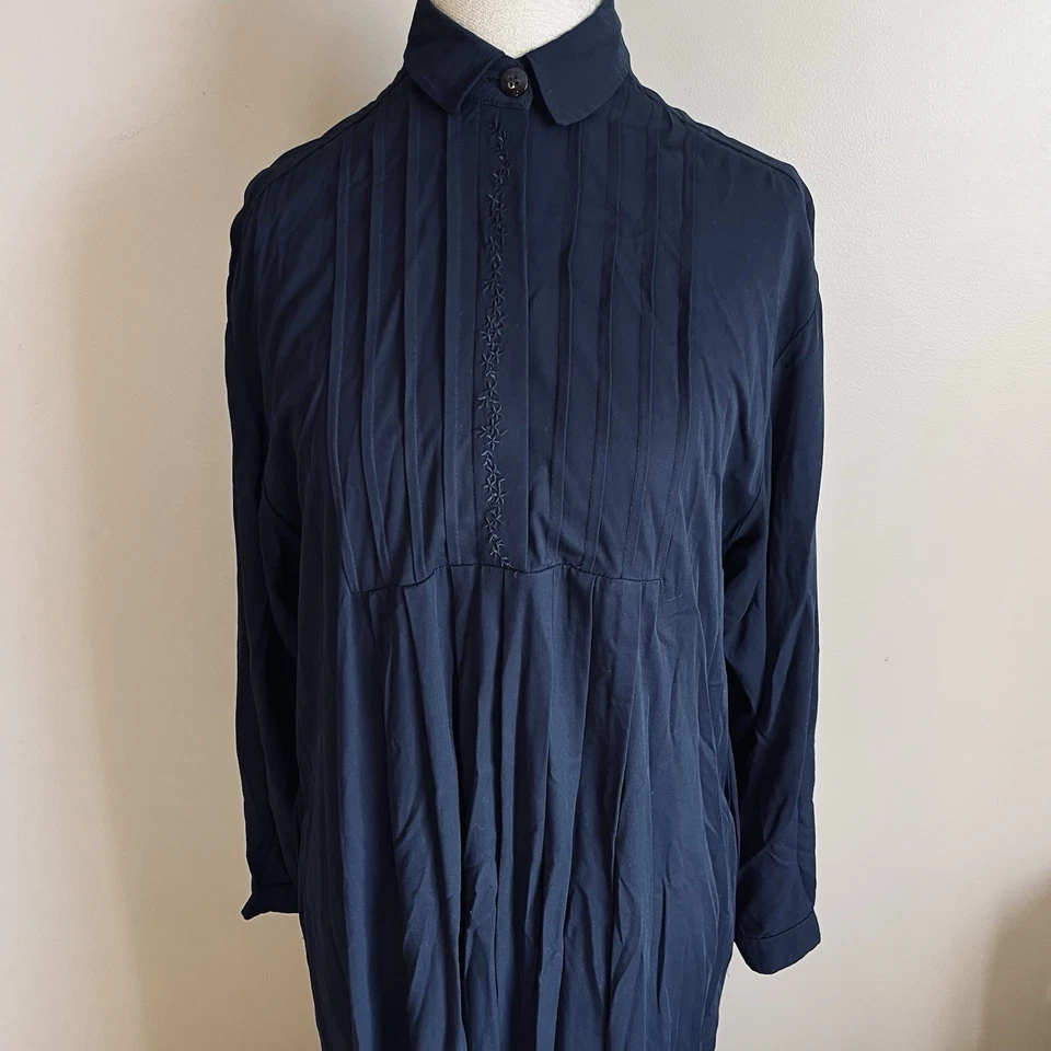 Vestido Largo Vintage Laura Ashley Sólido Azul Marino Talla 6 Cottagecore Modesto Artístico Indie Foto 2 de 4