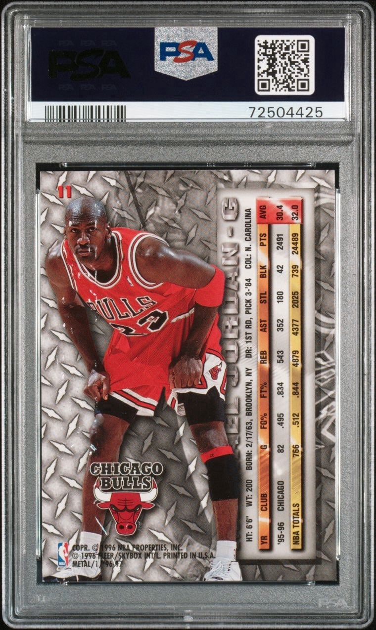 1996 FLEER METAL #11 MICHAEL JORDAN BULLS HOF PSA 9 view 2