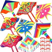 8 Pack Kites for Kids Butterfly Fish Rainbow Delta Pattern with 8 Pcs 109 Yard K