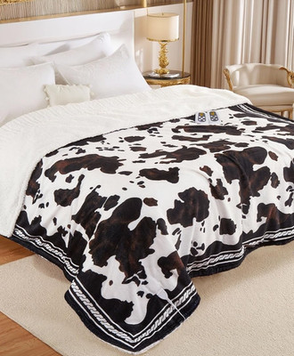 King Size Heated Electric Blanket Cow Print 10 Heat Levels Dual Controller LCD