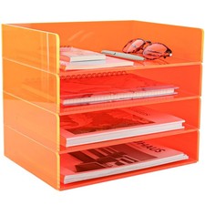 Acrylic File Organizer for Desk 4 Tiered Stackable Letter Tray Office Paper S...