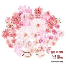 48 PCS Fake Flowers Heads - Artificial Flower Heads Bulk Silk Faux Rose Pink