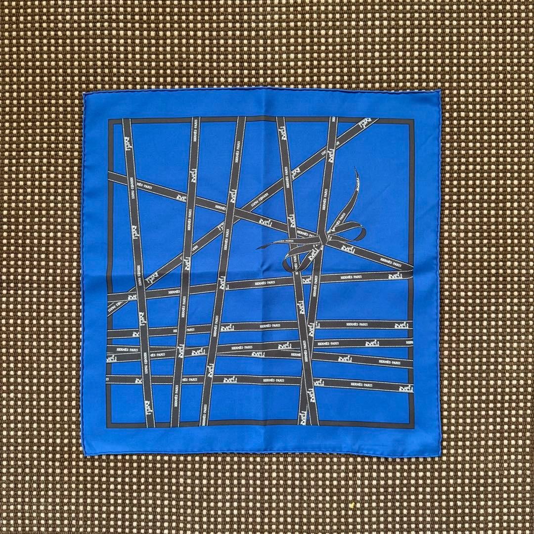 Hermes Carre 45 Bolduc au Carre Silk Scarf 100percent Silk blue Made France rare used