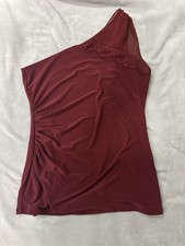 White House Black Market Burgundy Top Small One Shoulder With Lace Detail NWOT