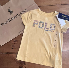 Polo Ralph Lauren-Girls Polo "Made With Love" Tee Shirt-Size 4 In Yellow-NEW