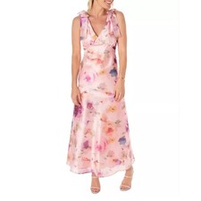Maison Tara Women's Pink Multicolor Sleeveless V-Neck Maxi Dress Size 6