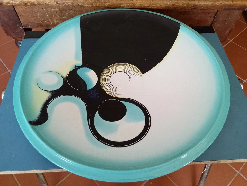 ISTITUTO D'ARTE FAENZA GRANDE PIATTO IN CERAMICA ANNI 60 DIAMETRO 53 GUERRA  - Immagine 2 di 4