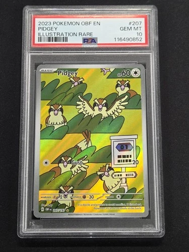 Pidgey 207/197 SV03: Obsidian Flames Illustration Rare PSA 10