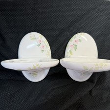 VTG Lenape Porcelain Wall Mount Soap Dish  Toothbrush Holder Set Pink Floral