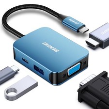 BENFEI USB C HUB 4in1, USB Type-C to HDMI VGA Adapter,USB C to USB Adapter Blue